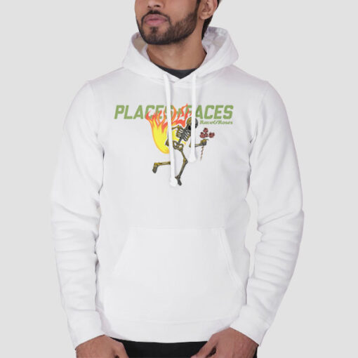 Hoodie White Fire Skull Holding Rose Places and Faces