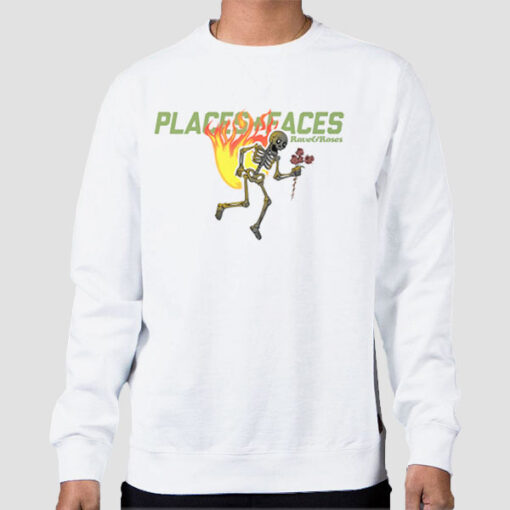 Sweatshirt White Fire Skull Holding Rose Places and Faces