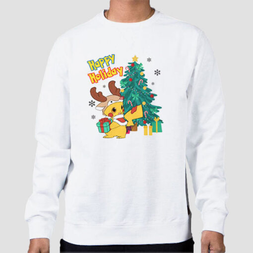Sweatshirt White Pokemon Christmas Happy Holidays